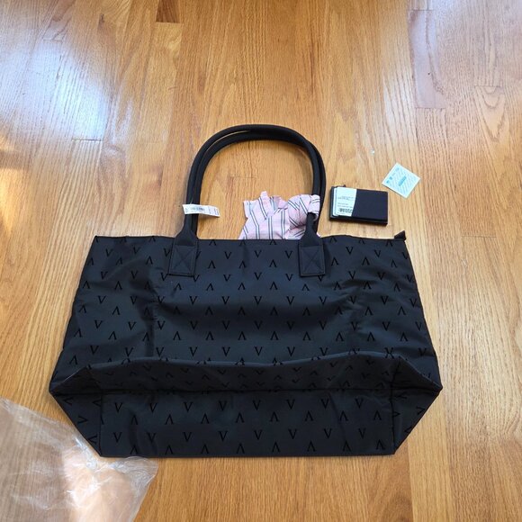 New NWT Victoria's Secret Black VS Tote Zip & Pink Scarf - Picture 6 of 8